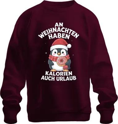 Immagine prodotto di Natale Pinguino Ciambella Calorie Avere Vacanze Divertente Regalo Unisex Felpa Pullover, Borgogna, XL