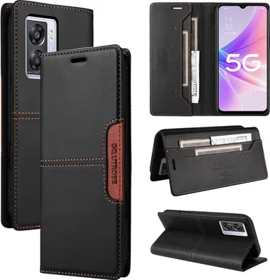 Produktbild von Handyhülle für Oppo A57 5G/A77 5G Hülle, Leder Flip Wallet Kartenfach Stand Schutzhülle Schwarz