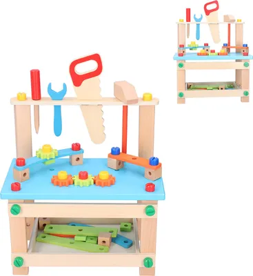 Immagine prodotto di Banco di montaggio in legno, giocattolo, viti, dadi, blocco da costruzione per bambini, blu