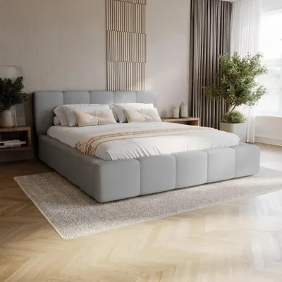 Produktbild von Chilly Möbel Design Bett Palermo - Komfort Polsterbett mit Stauraum und elegantem Kopfteil 200x200 cm / Holzrahmen / Velo / Grau