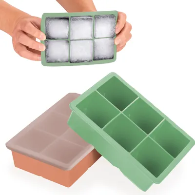 Produktbild von Blumtal Eiswürfelformen Silikon 3er Set - 6er Eiswürfelform mit Deckel - BPA-freie Silikon Eiswürfelform - Olivgrün + Olivgrün + Mineral Rot