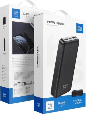 Immagine prodotto di Powerbank 20000 mAh 2.1A in nero, porte USB-C, Micro-USB e USB-A