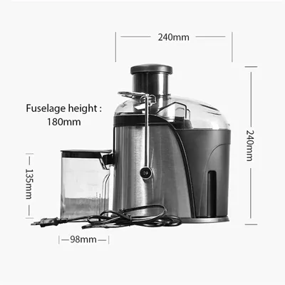 Image de Extracteur de jus - 400 W - 22 000 tr/min - Large ouverture d'alimentation de 7,6 cm - 2 vitesses - Facile à nettoyer - Argenté