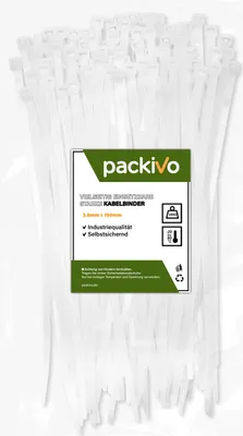 Produktbild von PACKIVO Profi Kabelbinder 3,6 x 150mm Weiss weiß schwarz extra starke Kabelbinder Industriequalität Zugfestigkeit 18Kg für Kabelmanagement, DIY