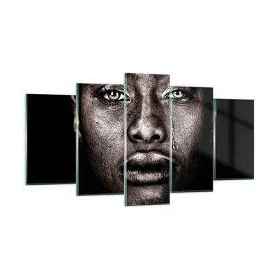 Produktbild von Bilder auf glas - 5 Teile - Schwarz Porträt Träne - 160x85cm - Glasbilder - Wandbilder - Bilder - zum Aufhängen bereit - Wanddekoration aus Glas - Glas Bilder - Wandbild auf Glas - GEA160x85-4239