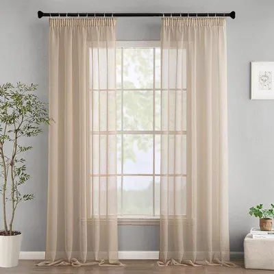 Obrázek produktu pro Záclony s volánovou páskou a průsvitné záclony do obývacího pokoje a ložnice – sada 2 kusů (140 x 260 cm) – béžová