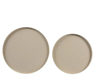 Produktbild von Deko-Tablett Metall Ø.30/35 cm H.1,5 cm sandfarben matt 2er Set