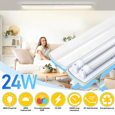 Image de Clanmacy LED Luminaire pour locaux humides Luminaire à vasque 150cm 2 x 24W Tube T8 Blanc neutre 4500K IP65
