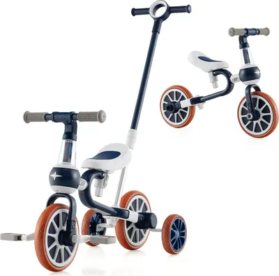 Produktbild von Dreirad ab 2 Jahre, 4-in-1 Laufrad mit Verstellbarer Schubstange & abnehmbarem Pedal, Kinderdreirad Balance Bike bis 30kg (Blau)