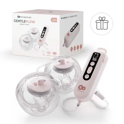 Produktbild von Kinderkraft GENTLEFLOW Elektrische Doppelmilchpumpe, 3 Modi, Einzel- oder Doppelpumpen, 4 Brusthaubengrößen, 180 ml Flaschen, USB-C Laden, Rosa