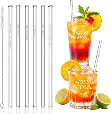 Obrázek produktu pro Skleněné brčka s čisticím kartáčkem - Čisticí kartáček - Skleněné brčka pro čaj - Pro zmrzlinové nápoje - Pro koktejly - Pro džusy - 6 kusů