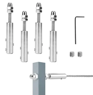 Imagen del producto de Tensor para cuerdas de acero inoxidable, de 4 mm de diámetro, paquete de 4 unidades, para uso en jardines y campamentos