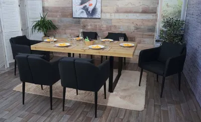 Immagine prodotto di set di 6 sedie da pranzo HWC-H93, sedia da cucina poltrona sedia ~ ecopelle nera