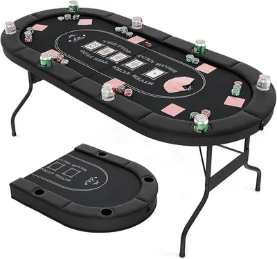 Produktbild von Pokertisch klappbar für 8 Spieler, Spieltisch mit Getränkehaltern und gepolsterter Armauflage, Casino Pokertisch für Blackjack, Texas Hold'em (Schwarz)