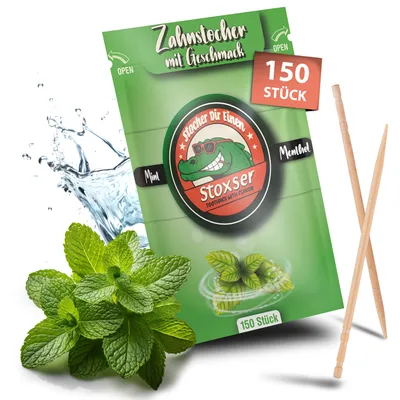 Produktbild von Stoxser 150 x Zahnstocher mit Geschmack Mint / Menthol die Geschmacksrevolution, Zahnstocher Geschmack Kein Kaugummi Unterstützend zu Zahnpasta Zahnst