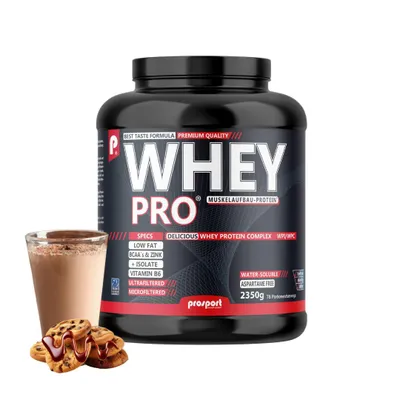 Produktbild von Prosport WHEY PRO® Whey Protein Pulver – Choc & Cookie 2350g – Konzentrat-Isolat-Mix, Eiweißpulver mit Zink, Vitamin B6 & EAAs, Protein Shake für Muskelaufbau