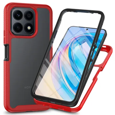 Immagine prodotto di Custodia per Honor X8A, paraurti con protezione dello schermo incorporata Custodia protettiva a 360° per il corpo rosso