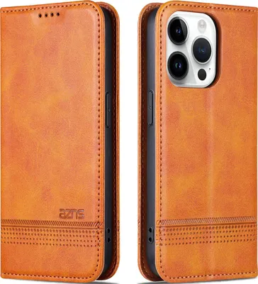 Image de coque pour iPhone 15 Pro, Portefeuille avec fermeture magnétique et support, coque en cuir pour iPhone 15 Pro Marron