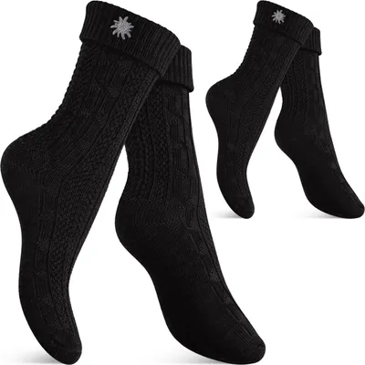 Produktbild von Celodoro Damen und Herren Trachten Socken (2 Paar) mit Edelweiß-Pin Strümpfe - Schwarz 35-38
