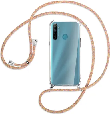 Produktbild von Handykette Backcover-Schutzhülle mit Band (Metall silberfarben) für Realme 5 / 5i - Rainbow