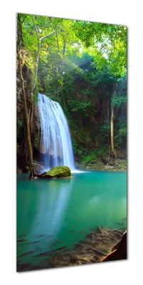 Produktbild von Wallario selbstklebende Duschrückwand 80 x 200 cm mit Motiv Wasserfall im Wald am See  Idylle in Thailand - Wandverkleidung mit Hochglanzlaminat in Glasoptik