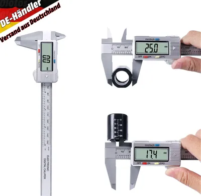 Produktbild von Messschieber Digitaler 0-150mm Schieblehre Messlehre mit LCD Display Batterie, automatische Abschaltung für Außen-, Innen- und Tiefenmaß Silber