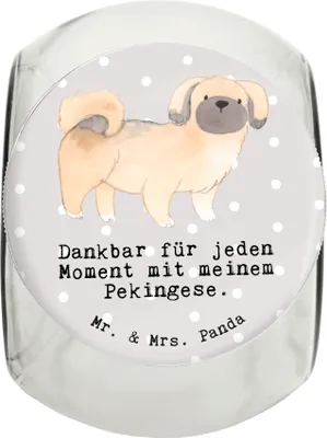Produktbild von Mr. & Mrs. Panda Dose Pekingese Moment XL 2000ml - Grau Pastell - Geschenk, Bonbonglas, Keksdose, Pekinese, Vorratsbehälter, Peking-Palasthund, schraubglas, glasbehälter