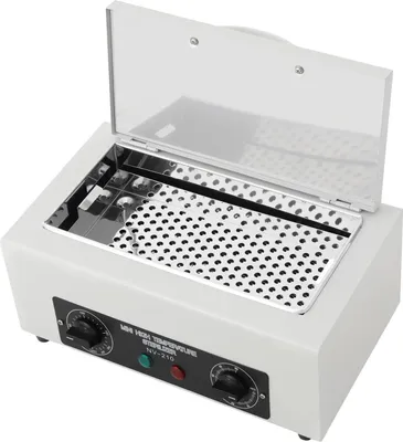 Obrázok produktu pre Sterilizátor na kovové nástroje – Sterilizátor suchým teplom – Objem 2 l – Nastaviteľná teplota 50–220 °C – 300 W – Pre nechtové štúdio/nástroje – Biela