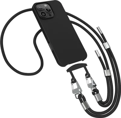 Zdjęcie produktu dla EAZY CASE - Etui na telefon 2w1 z paskiem kompatybilne z Apple iPhone 16 Pro Max, silikonowe etui ochronne, odporne na wstrząsy, pasek na szyję z etui w kolorze czarnym