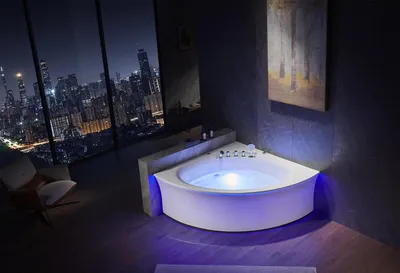 Produktbild von Eckwanne Badewanne Eckbadewanne Whirlpool Ergonomisch Wasserfall LED