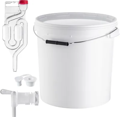 Immagine prodotto di Secchio di fermentazione KADAX 20L, set bianco con rubinetto di scarico, tubo di fermentazione e tappo in gomma, contenitore di fermentazione in plastica con rubinetto di scarico, tappo di fermentazione e tappo per vinificazione