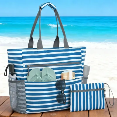 Produktbild von OKWISH Umhängetaschen, Faltbare, tragbare Aufbewahrungstasche, Umhängetasche für Strand, Picknick und Outdoor, Leicht zu tragen, Praktisch für Reisen und Freizeitaktivitäten, Blau