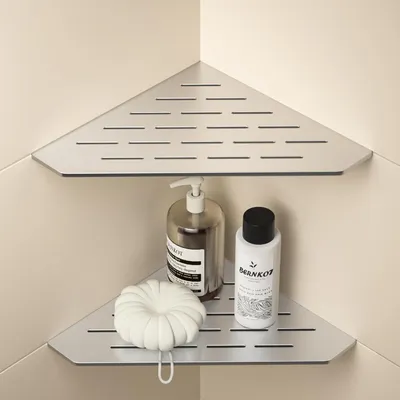 Image de Étagère d'angle pour douche, en acier inoxydable brossé, 254 mm, lot de 2