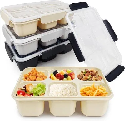 Produktbild von Famanu Bento-Box 4 Stück mit 6 Fächern - wiederverwendbare Lunchcontainer