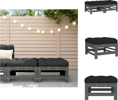 Produktbild von vidaXL Gartenhocker mit Kissen 2 Stk. Grau Massivholz Kiefer -  Gartensofaelemente