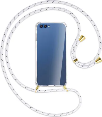 Produktbild von Handykette Backcover-Schutzhülle mit Band (Metall goldfarben) für Honor 10 - weiß/grau