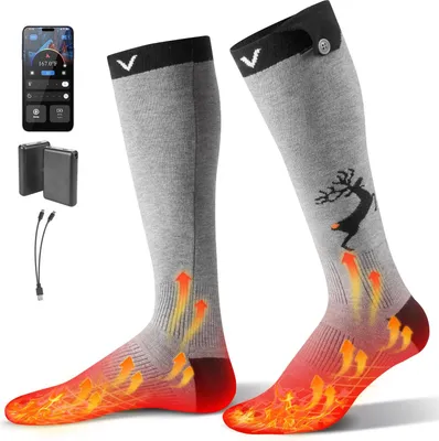 Zdjęcie produktu dla Skarpety grzewcze – skarpety z ogrzewaniem – akumulator 6000 mAh – 4 poziomy ogrzewania – sterowanie za pomocą aplikacji – zakres temperatur 40–70 °C – możliwość ponownego ładowania – do użytku na świeżym powietrzu, podczas wędrówek, biwakowania, wędkowania