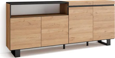 Produktbild von Sideboard, Highboard, 200x35x87cm, 4 Türen, Industriedesign, Eiche Schwarz