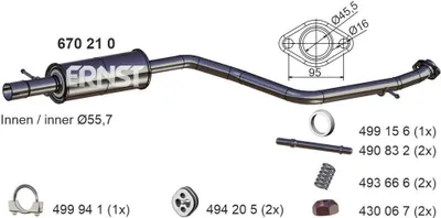 Produktbild von ERNST 670210 Mittelschalldämpfer Schalldämpfer für MAZDA 5 (CR19)