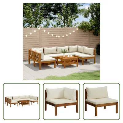 Produktbild von The Living Store 7-tlg. Garten-Lounge-Set mit Creme Kissen Massivholz Akazie