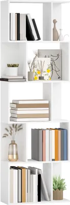 Image de HOMCOM Bibliothèque à 5 niveaux, meuble de rangement en forme de S avec étagères, étagère de rangement pour salon, chambre bureau, 60 x 24 x 184,5 cm, blanc