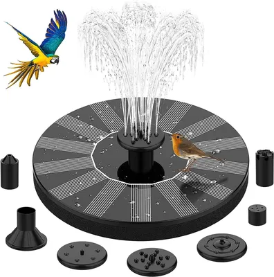 Produktbild von Solarbrunnen 1,2 W, 130 x 130 mm, Schwimmender Gartenbrunnen mit 6 Düsen, Vogelbad, Outdoor Teich, Solarpumpe 180 L/h