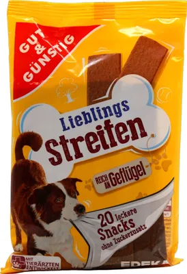 Produktbild von Lieblings Streifen Hundeleckerli mit Geflügel, 15er Pack (15 x 200g Beutel)