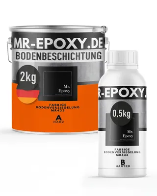 Produktbild von Mr. Epoxy Epoxidharz Bodenbeschichtung (2,5 kg, RAL 2009 Verkehrsorange) - 2K Betonfarbe für Garagen, Keller & Werkstatt Boden - Flüssigkunststoff Epoxid Grundierung und Bodenversiegelung