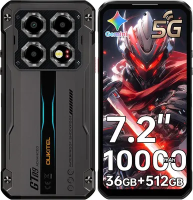 Produktbild von OUKITEL WP60 5G Outdoor Smartphone - 36GB+512GB/2TB Outdoor Handy 7,2” 120Hz Android 15 , 108MP+32MP+8MP-Nacht, IP68 Handy NFC/GPS/OTG, Schwarz