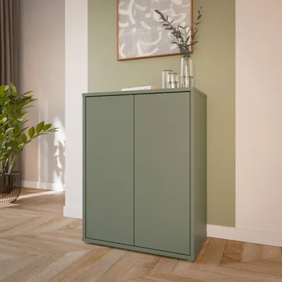 Produktbild von Forte ALICE SPRINGS Kommodenschrank 70 80, modern-minimalistisch, 2-türig, Wohn-/Schlafzimmer, Holzwerkstoff, Salbei, 74,5 cm breit x 99,1 cm hoch x 41,5 cm tief