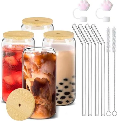 Productafbeelding van Famanu set van 4 cocktailglazen - met deksel en rietjes