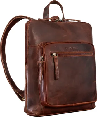 Produktbild von ROYALZ "Carolina" Moderner Leder-Rucksack Damen Elegant Mittel-groß Cityrucksack im Vintage Look - flacher Echtleder Tagesrucksack Daypack Rucksackhandtasche aus Echtleder