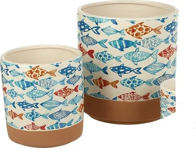 Produktbild von Wunderschöne Übertöpfe aus Keramik mit Fisch Motiven im 2-er Set
