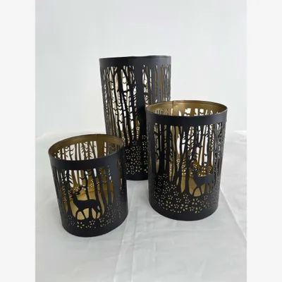 Productafbeelding van Windlichtset "D", zwart/goud, 3 stuks
